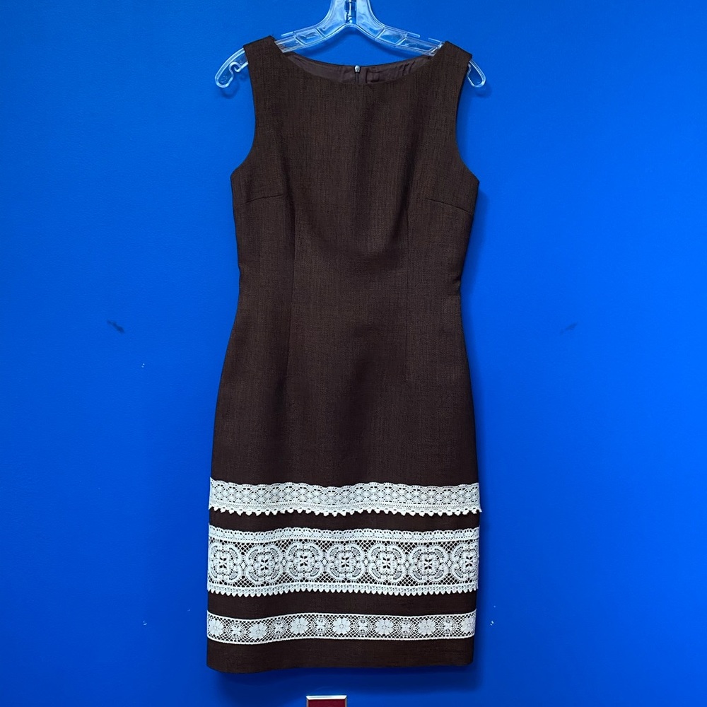 DAVID MEISTER Brown Sleeveless Dress w/ Cream Lace